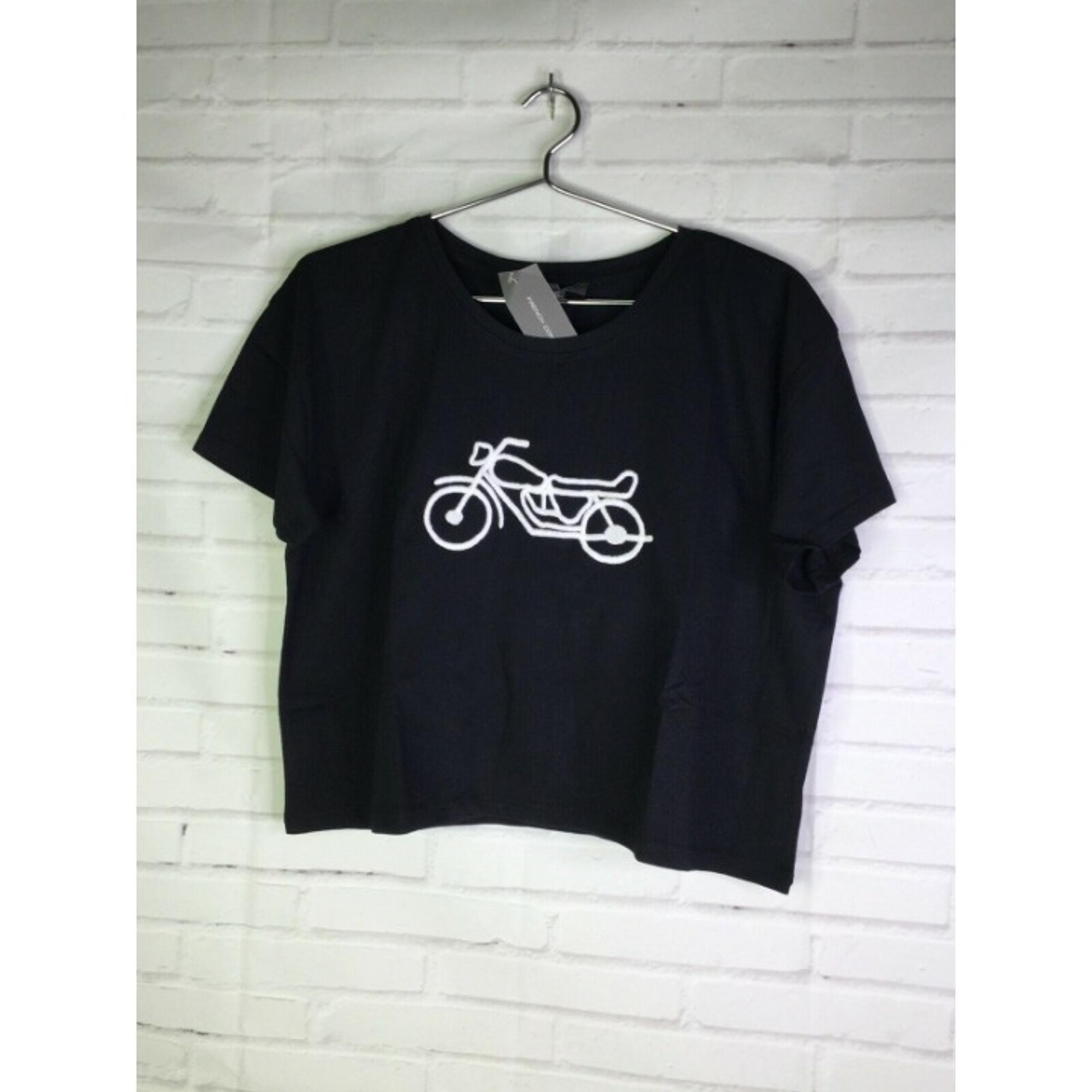 French Connection Motorcycle Logo Cropped Crop Black T-Shirt Womens Size S
