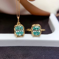2 Carat Brilliant Cut Sky Blue Moissanite Pendant and Ring Set, Jewelry Set