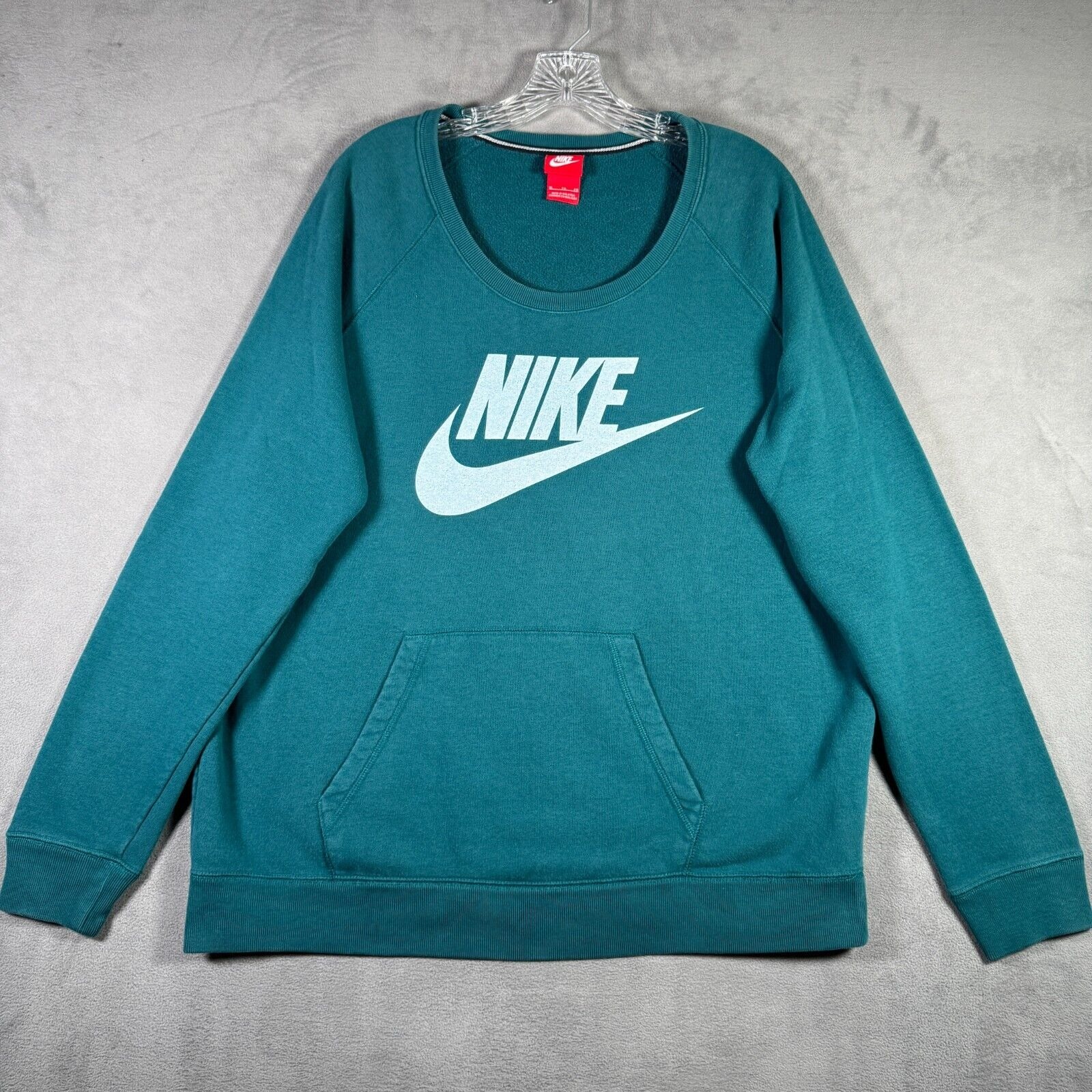 Vintage Nike Sweatshirt Womens XL Green Center Swoosh Spellout Pockets Y2K 2001