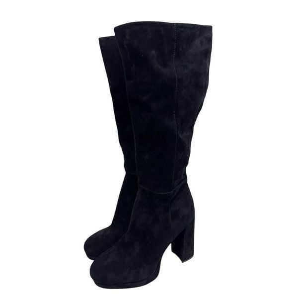 Steve Madden Tall Boots Size 10 Black Leather High Heel Round Toe Winter Boot
