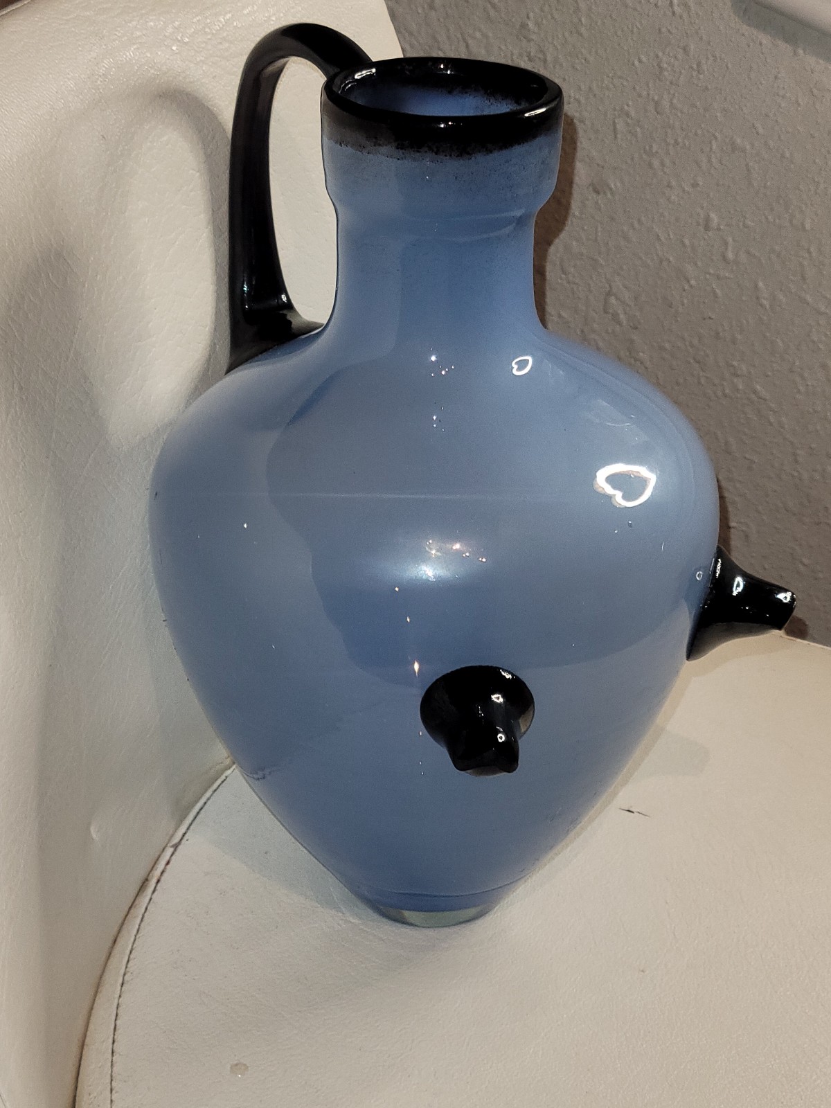 Modern Hand Blown Art Glass light Blue Pitcher