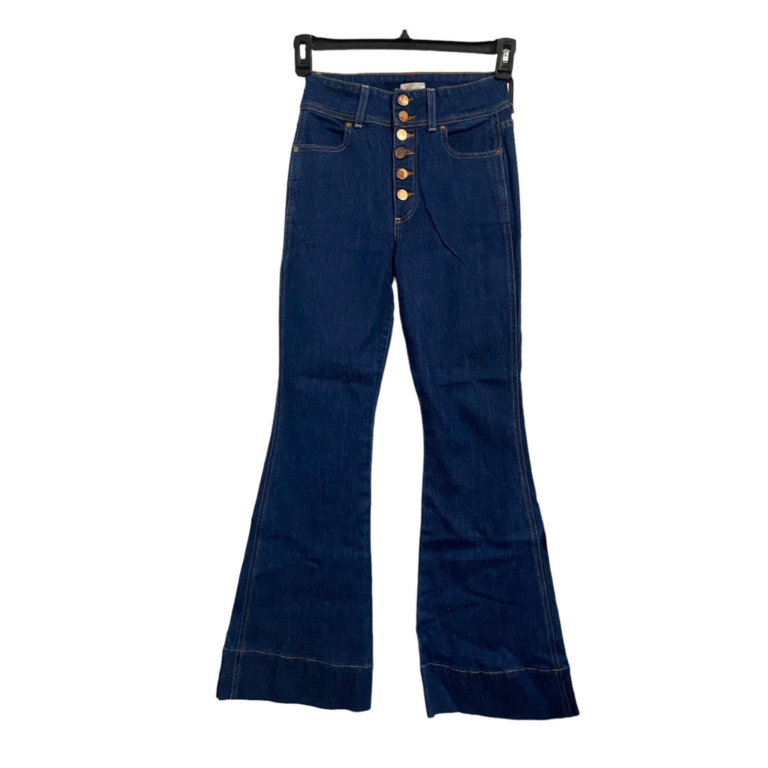 AO.LA BY ALICE + OLIVIA High Rise Flare bell exposed button fly blue Jeans 26