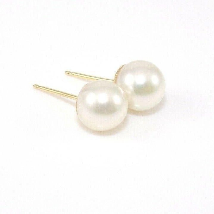 Solid 14K Yellow Gold 7mm Pearl Stud Earrings