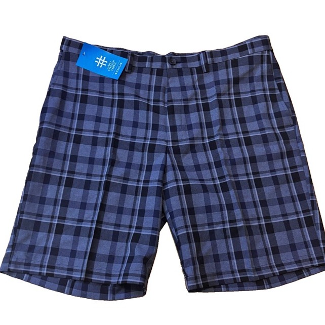 Haggar Golf Shorts NWT Mens 40 Navy Blue Plaid Cool 18 Pro Comfort Stretch