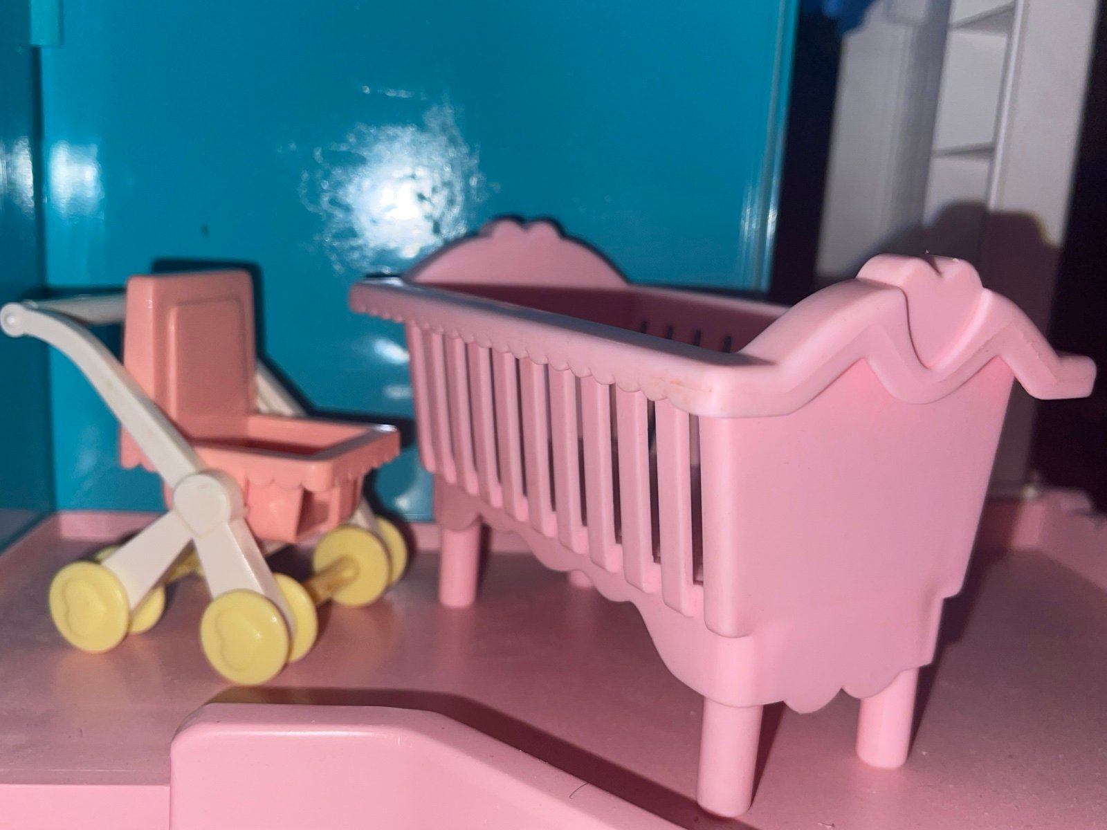 Dollhouse playskool crib & stroller pink set rare! For baby infant