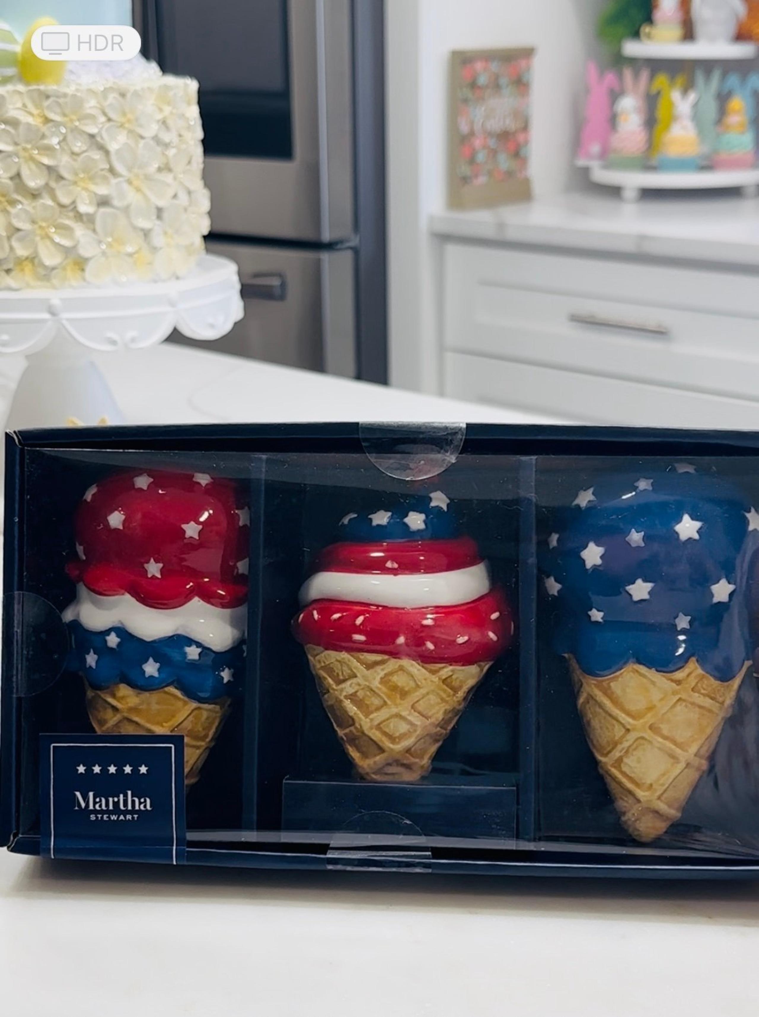 Patriotic set of 3 ice cream cones decor Martha Stewart