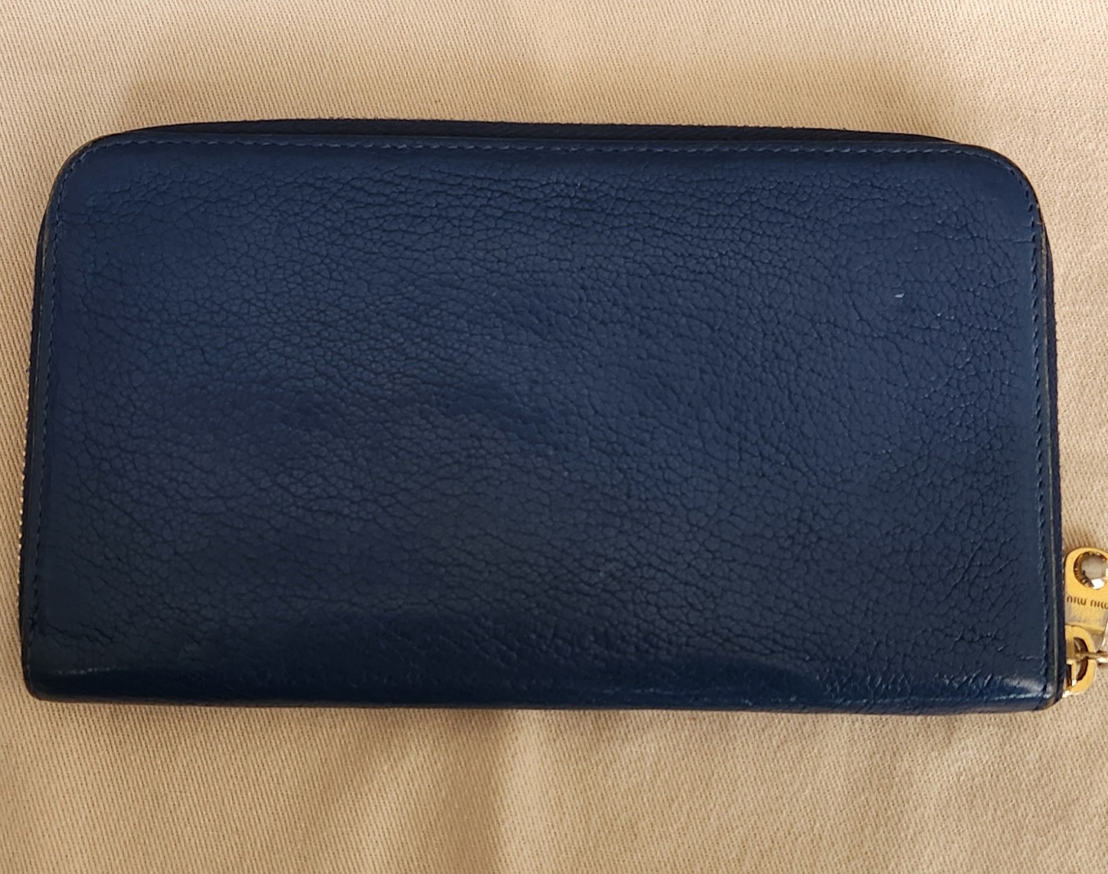 Miu Miu Madras Navy Blue Leather Zippy Wallet Wallets