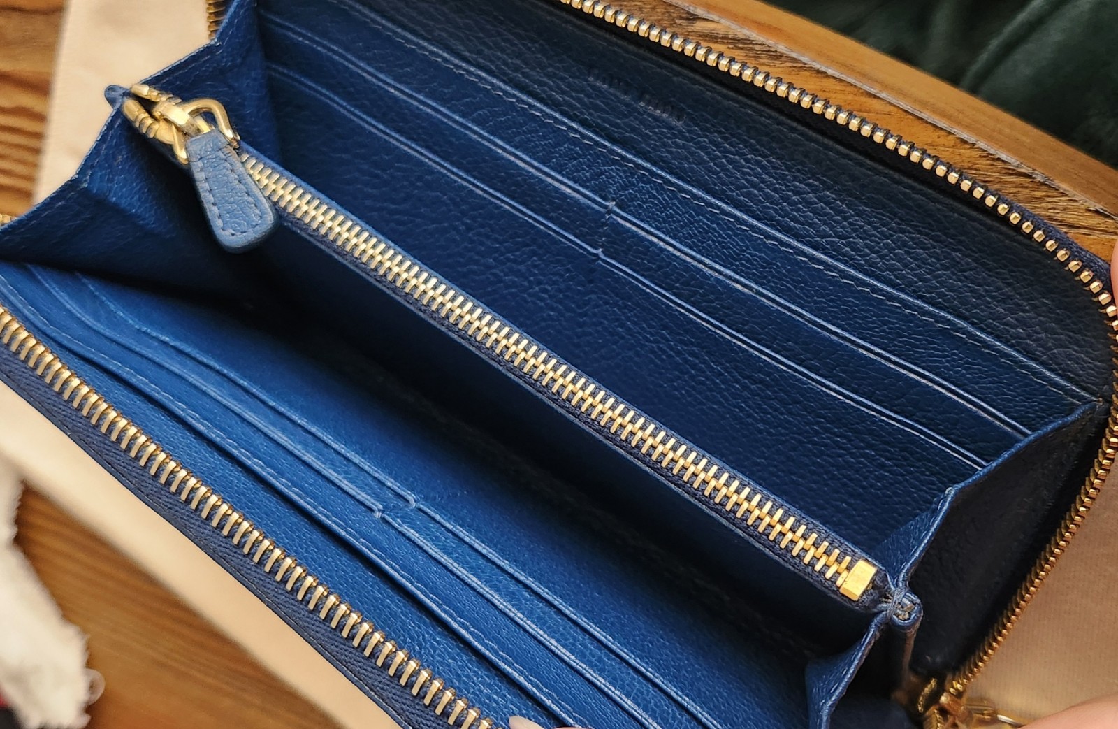 Miu Miu Madras Navy Blue Leather Zippy Wallet Wallets