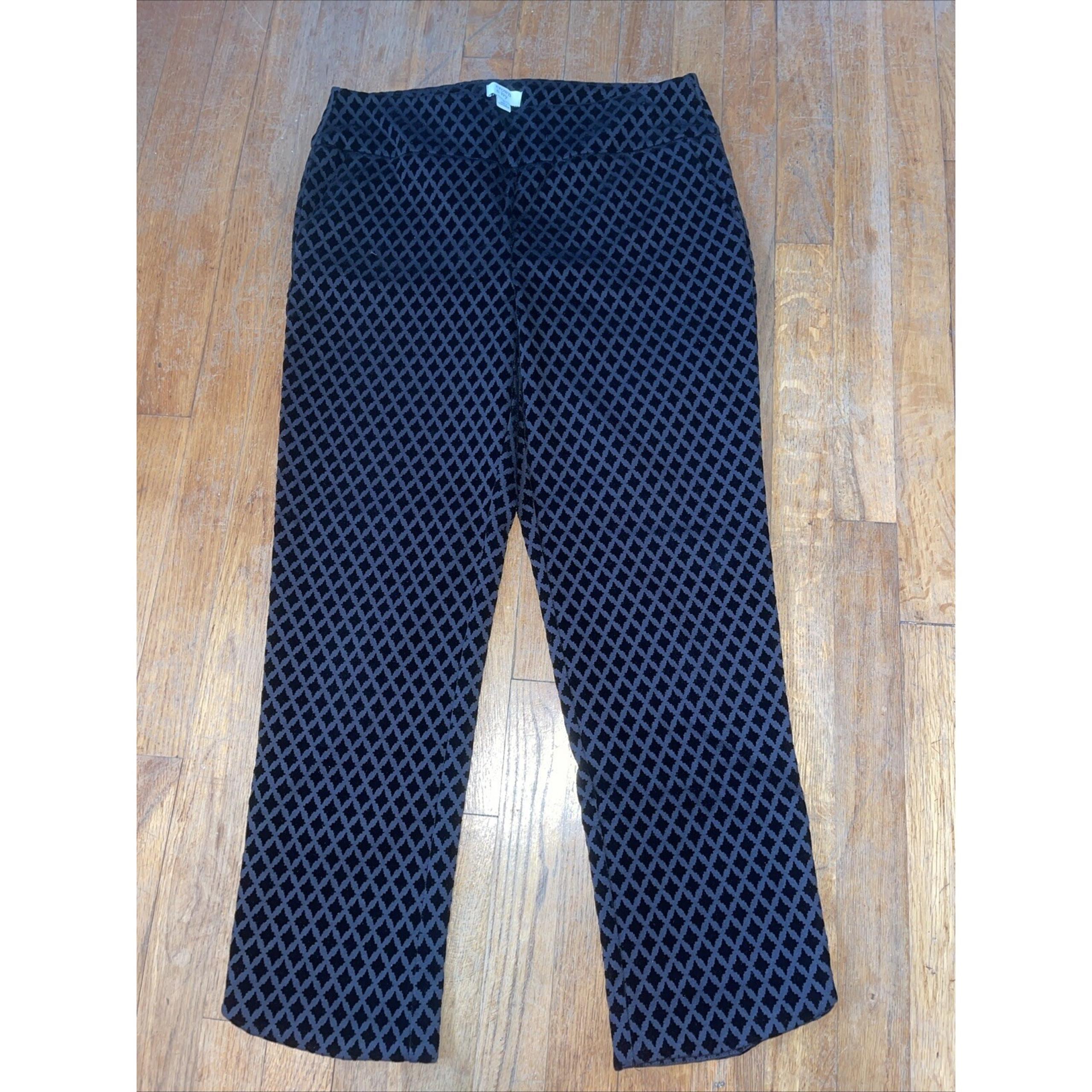 Crown And Ivy Velvet Pants With Diamond Pattern Women's 8 Black