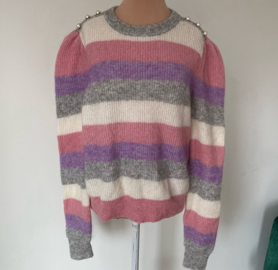 GENERATION LOVE Brielle Pearl-Button Trimmed Pink Multi Striped Sweater Size L