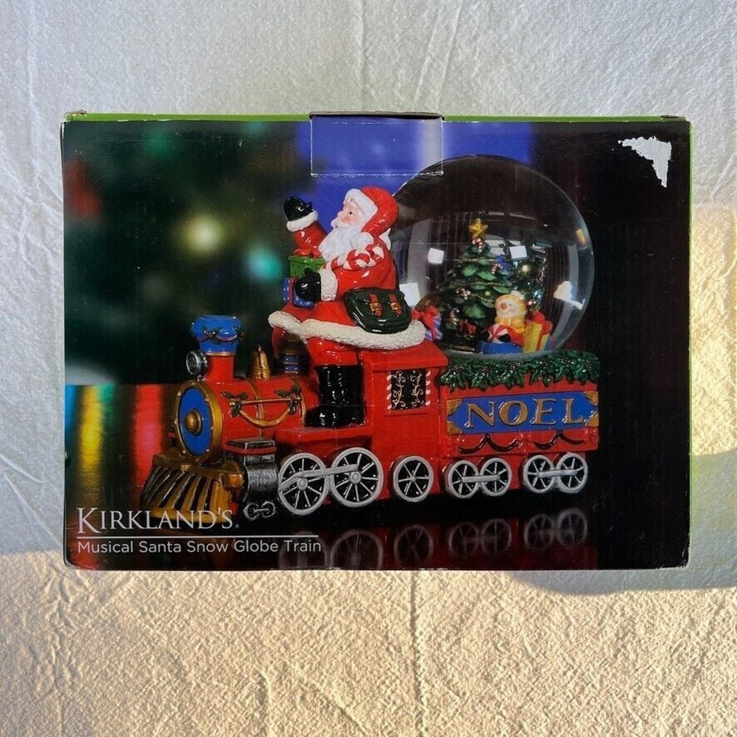 KIRKLANDS MUSICAL SANTA SNOW GLOBE CHRISTMAS TRAIN WORKS IN BOX