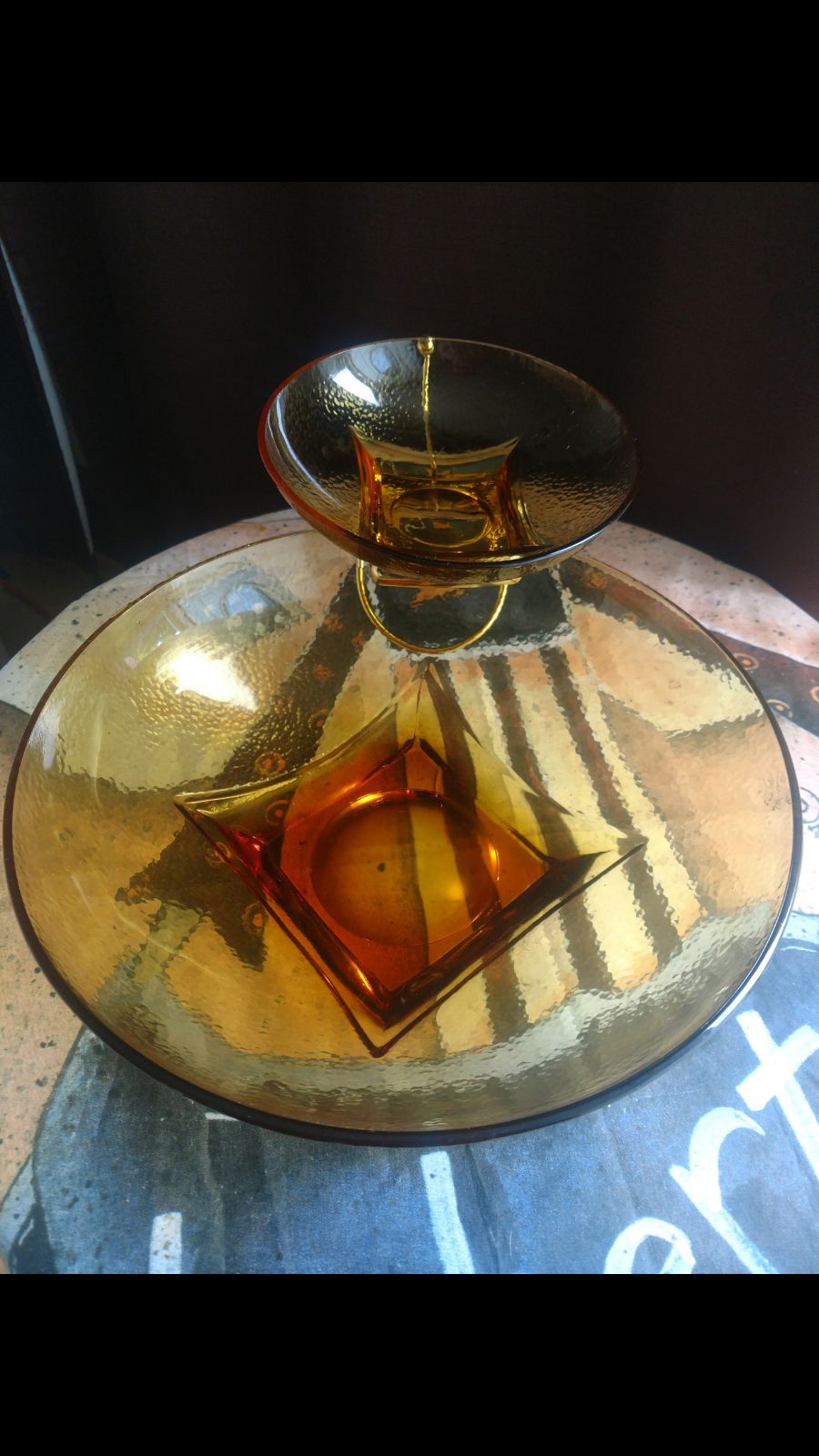 Vintage Amber Glass Chip And Dip Dish