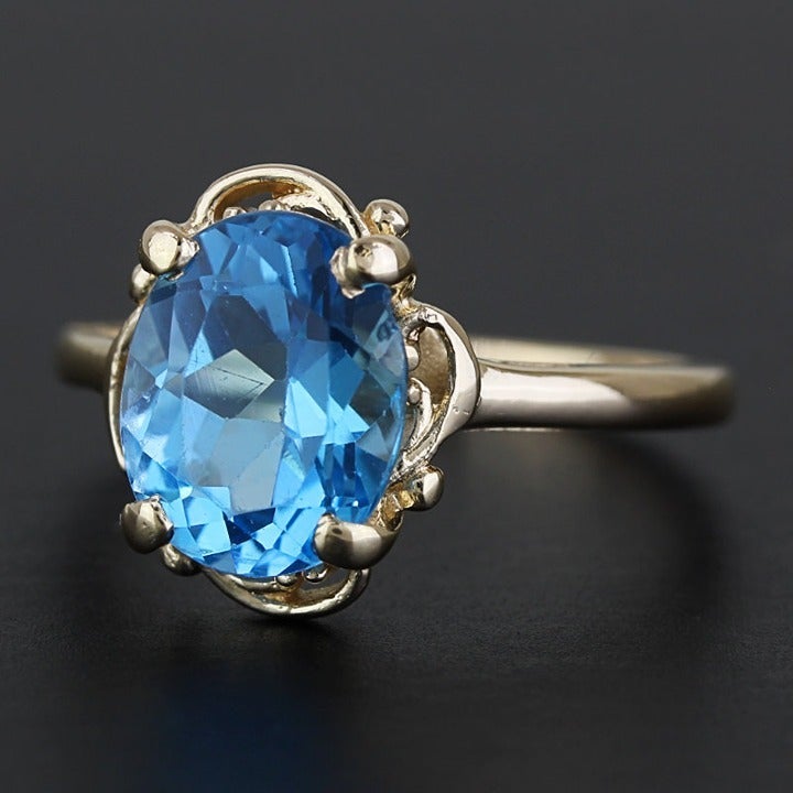 Vintage 14K Yellow Gold Swiss Blue Topaz Ring by ESEMCO
