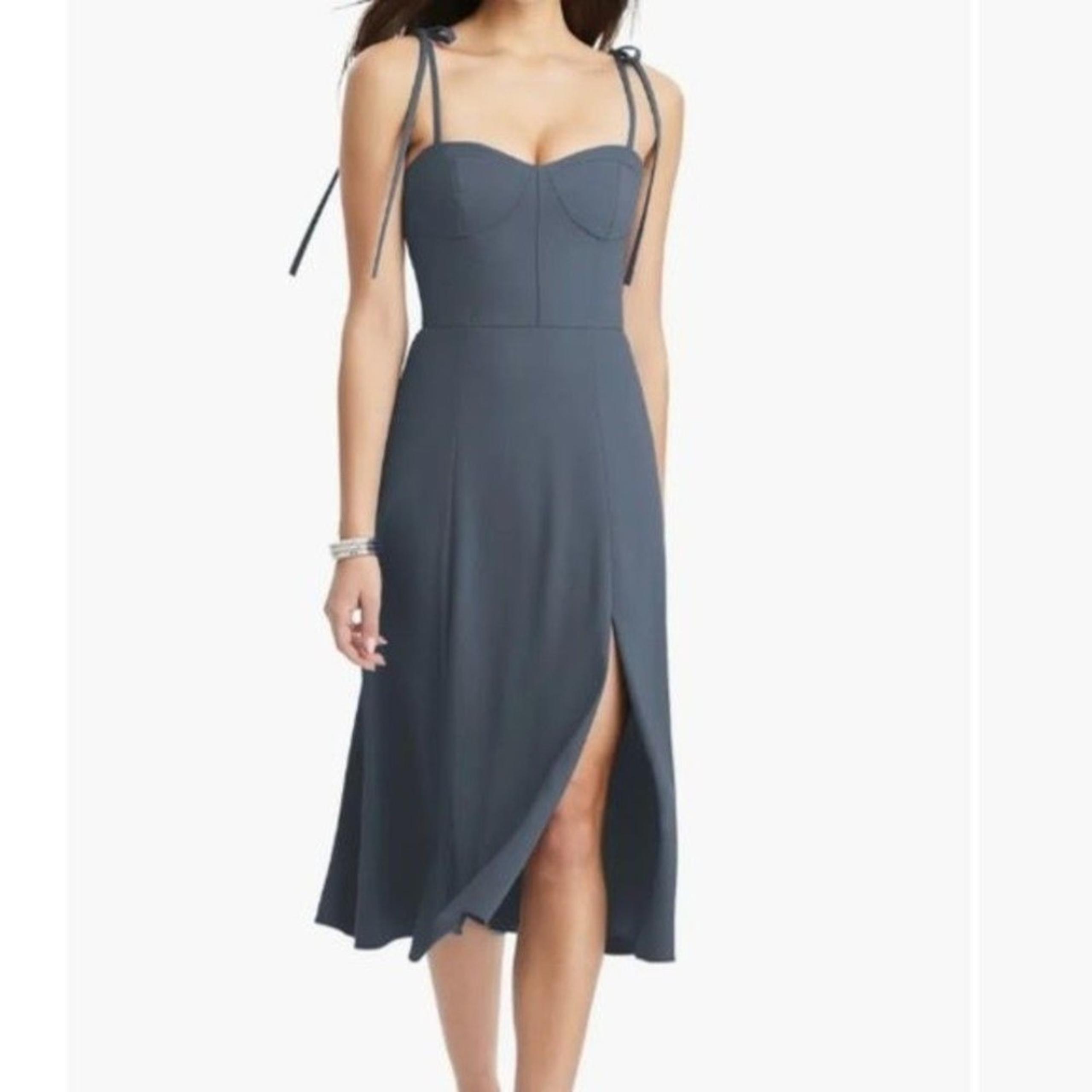 Dessy | Slate Grey Crepe Midi Bustier Dress Size 16R