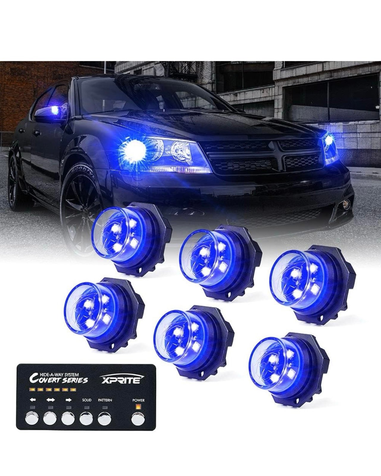 Blue LED Hideaway Strobe Police Lights Kit 6 PCS