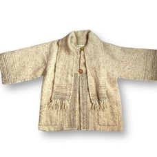 Vintage Shepherds Harvest New Zealand Wool Cardigan Fringe Scarf Patch Pockets
