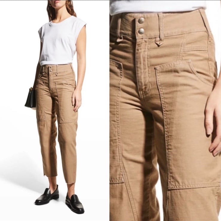 Frame Twisted Utility High Waisted Straight Leg Cropped Pants Desert Wash Sz 32.