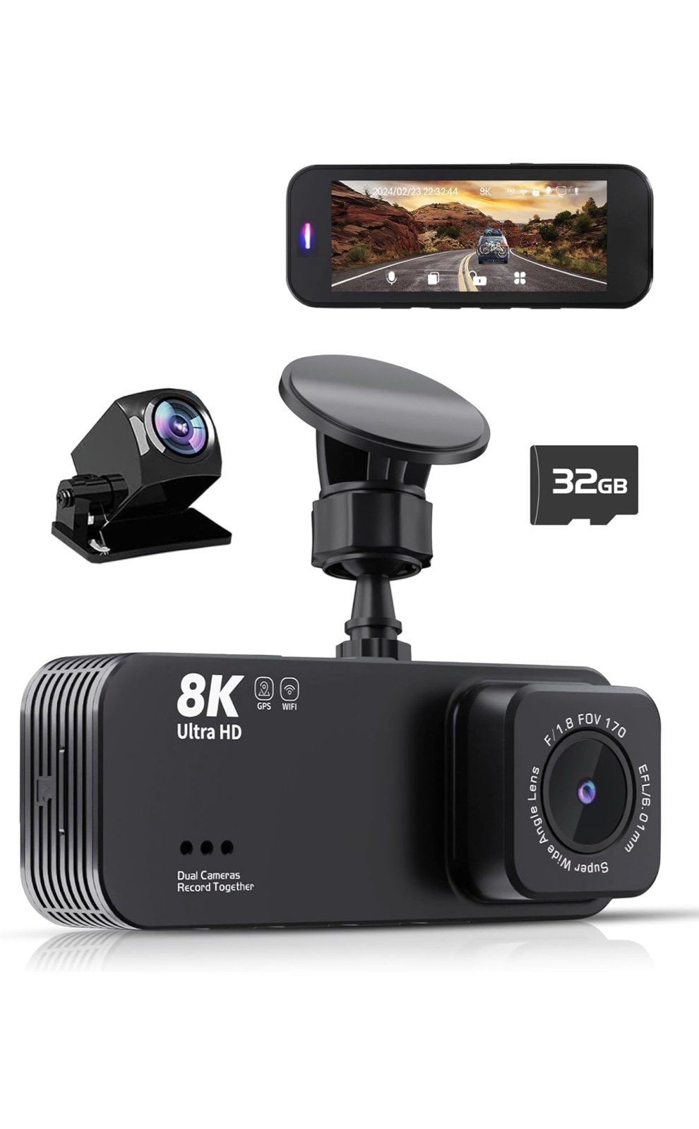 Dash Cam Front and Rear, 8K UHD Dash Camera for Cars, Dash Cam with App Control,