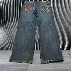 Vintage Y2K Rocawear JNCO COOGI like Baggy Wide Leg Embroidered Jeans