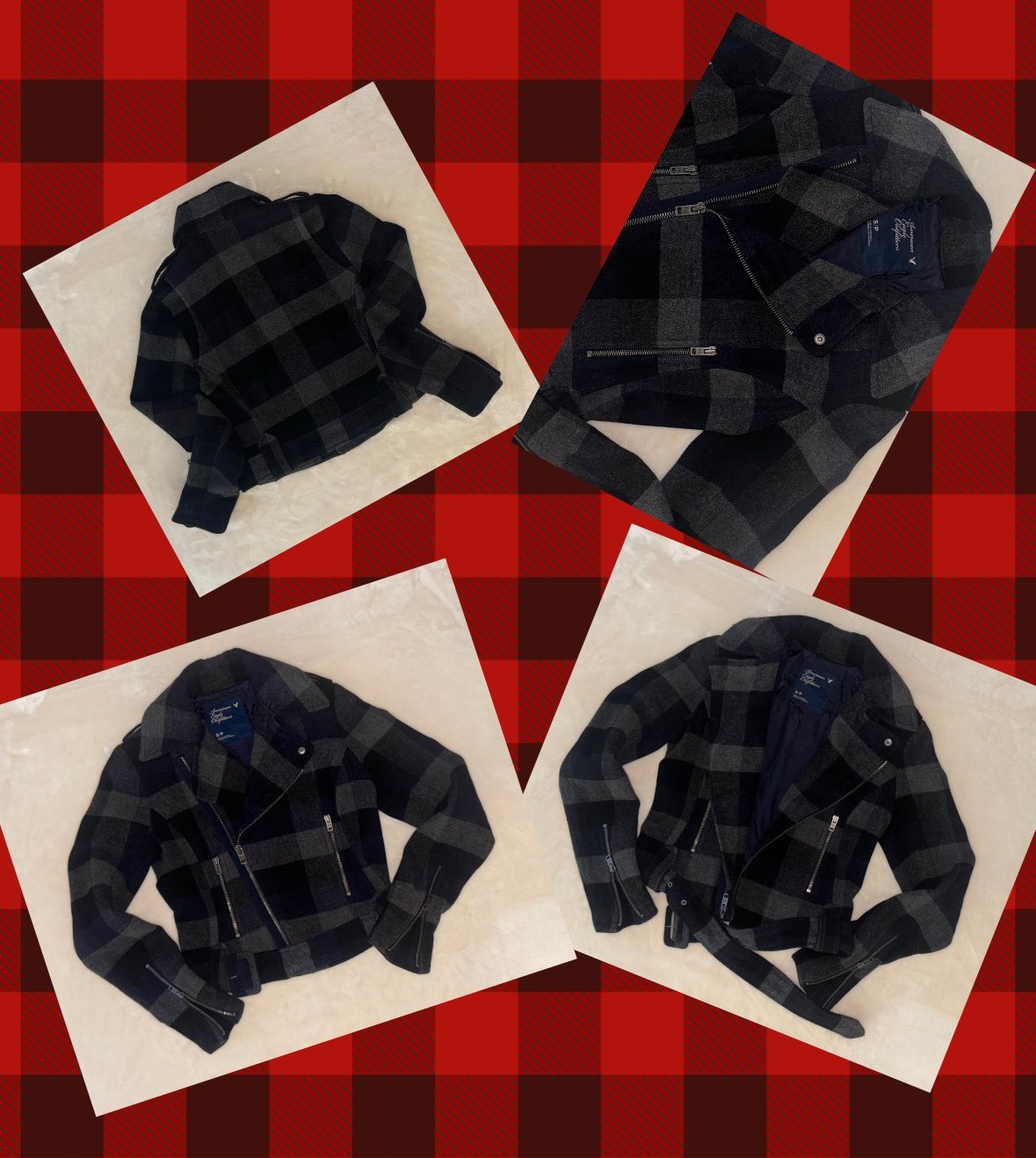 American Eagle Asymmetrical Front Zipper Plaid Moto Jacket