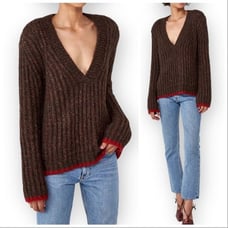 NWT La Ligne Sweater V neck alpaca wool sweater, Brown, Size XS