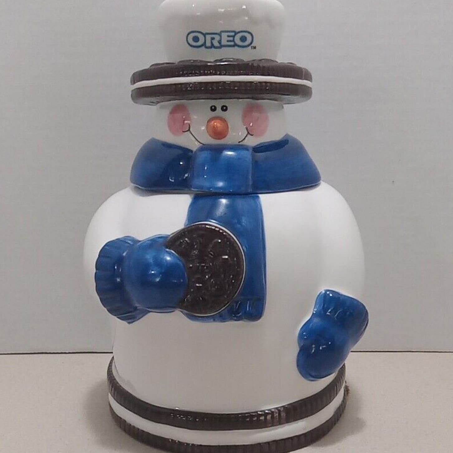 Nabisco Oreo Cookie Jar Snowman Ceramic Winter Chanukah Christmas Holiday 2000!