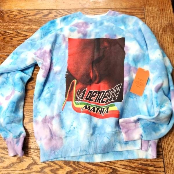 NWT La Detresse Sweatshirt Mania Obsessive Tie Dye Pullover Blue Size Small`