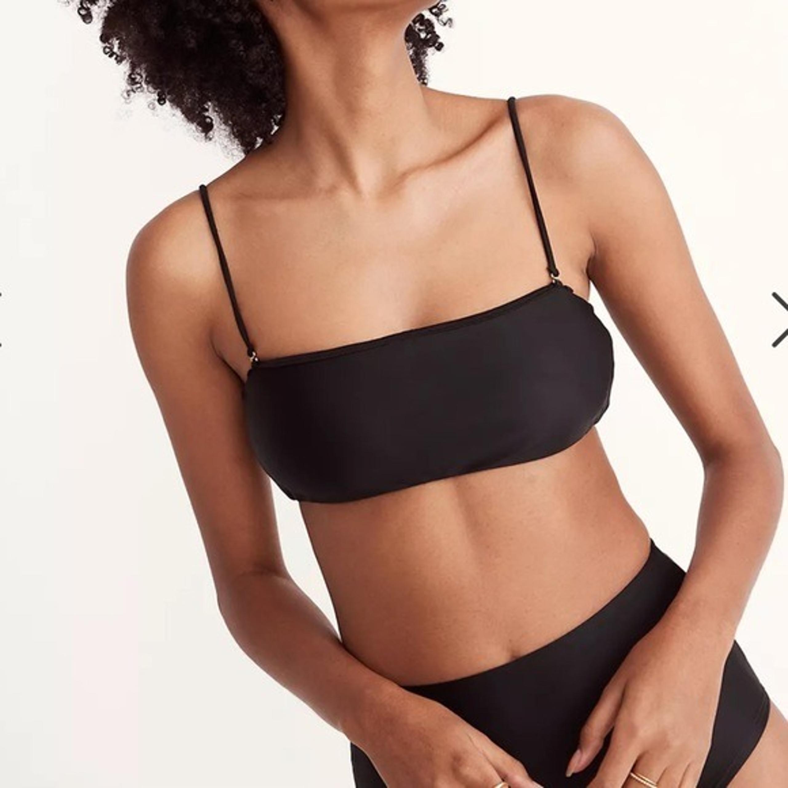 Madewell Second Wave Spaghetti-Strap Bandeau Bikini Top in True Black