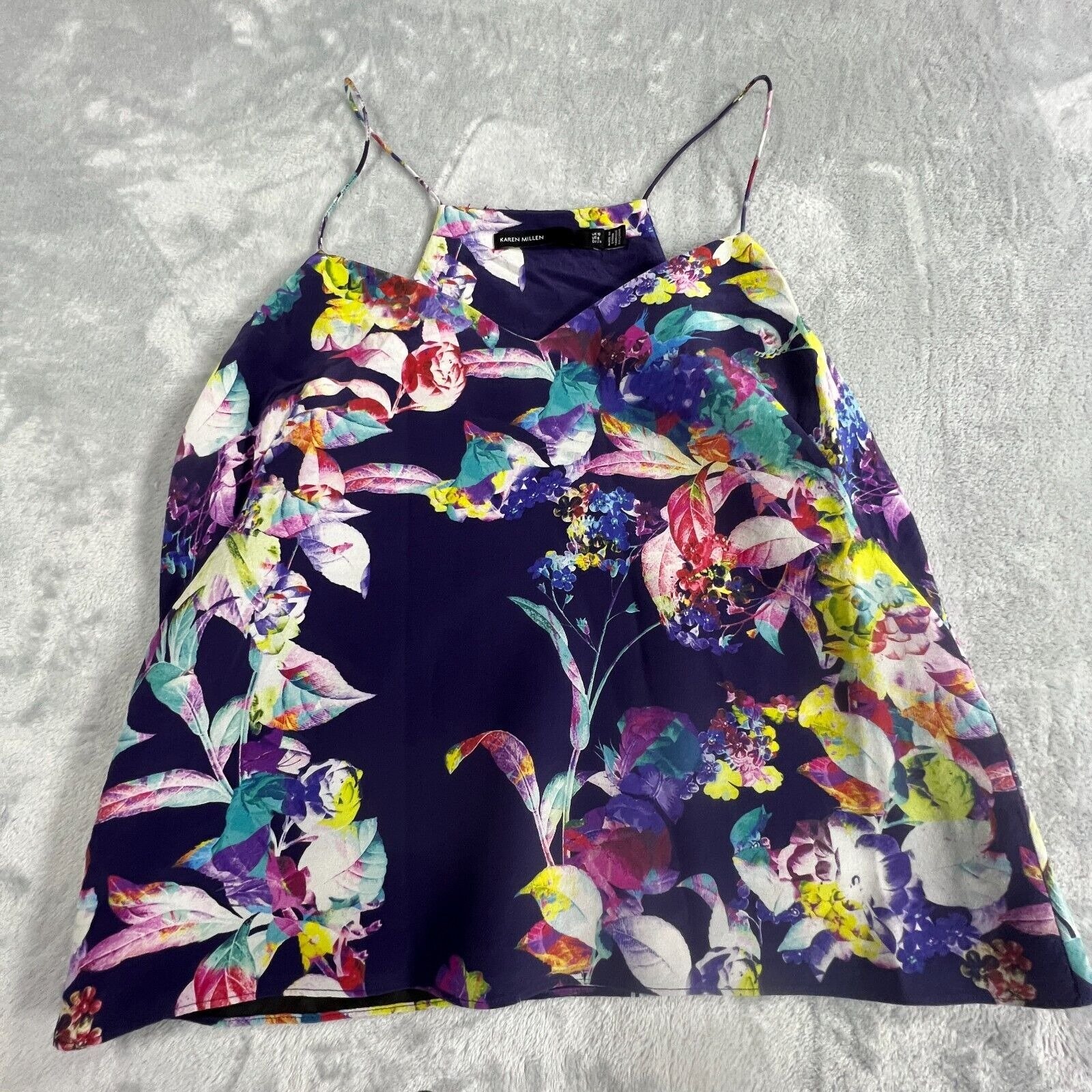 Karen Millen Womens Silk Camisole Top Size 6 Purple Floral Racerback Lined City