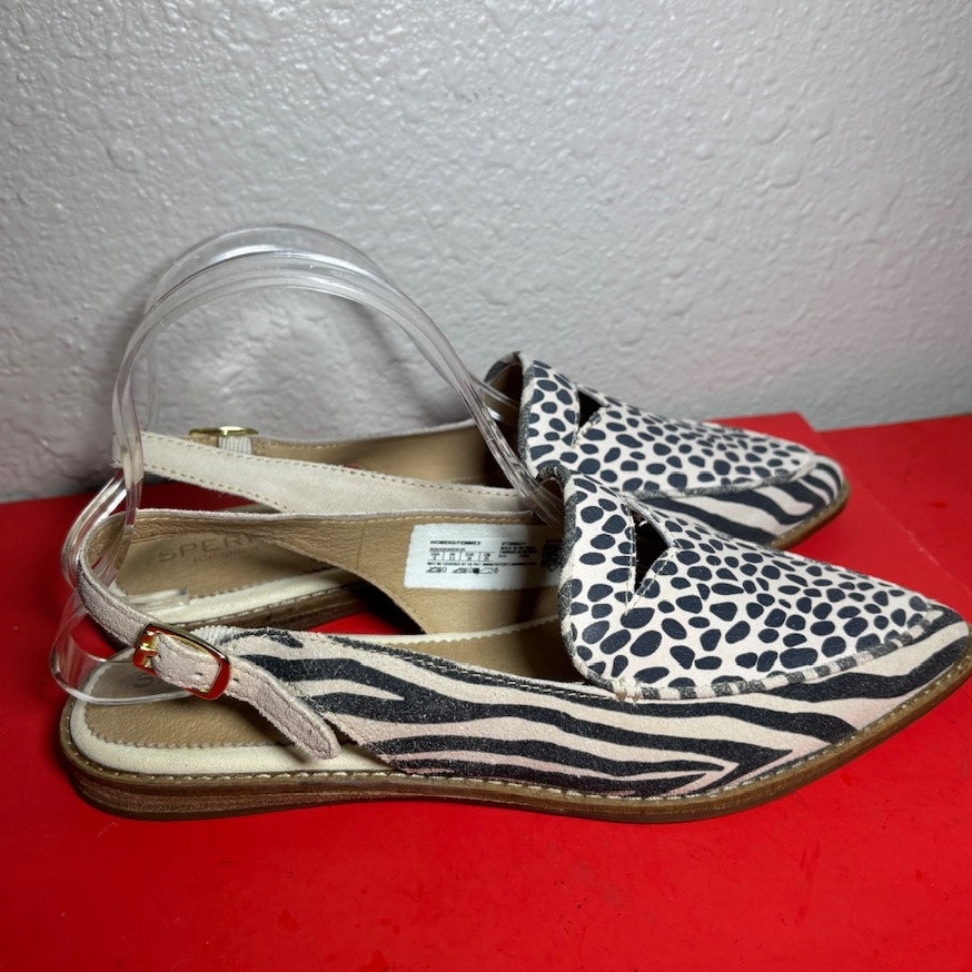 Sperry Topsider Slingback ANIMAL PRINT Pointed Toe Suede Flats Size 8