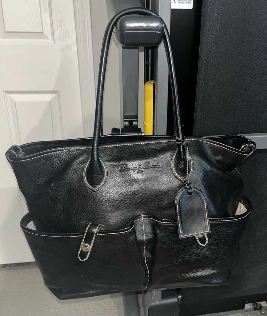 DOONEY & BOURKE Florentine Leather Large Double Pocket Black Tote Bag