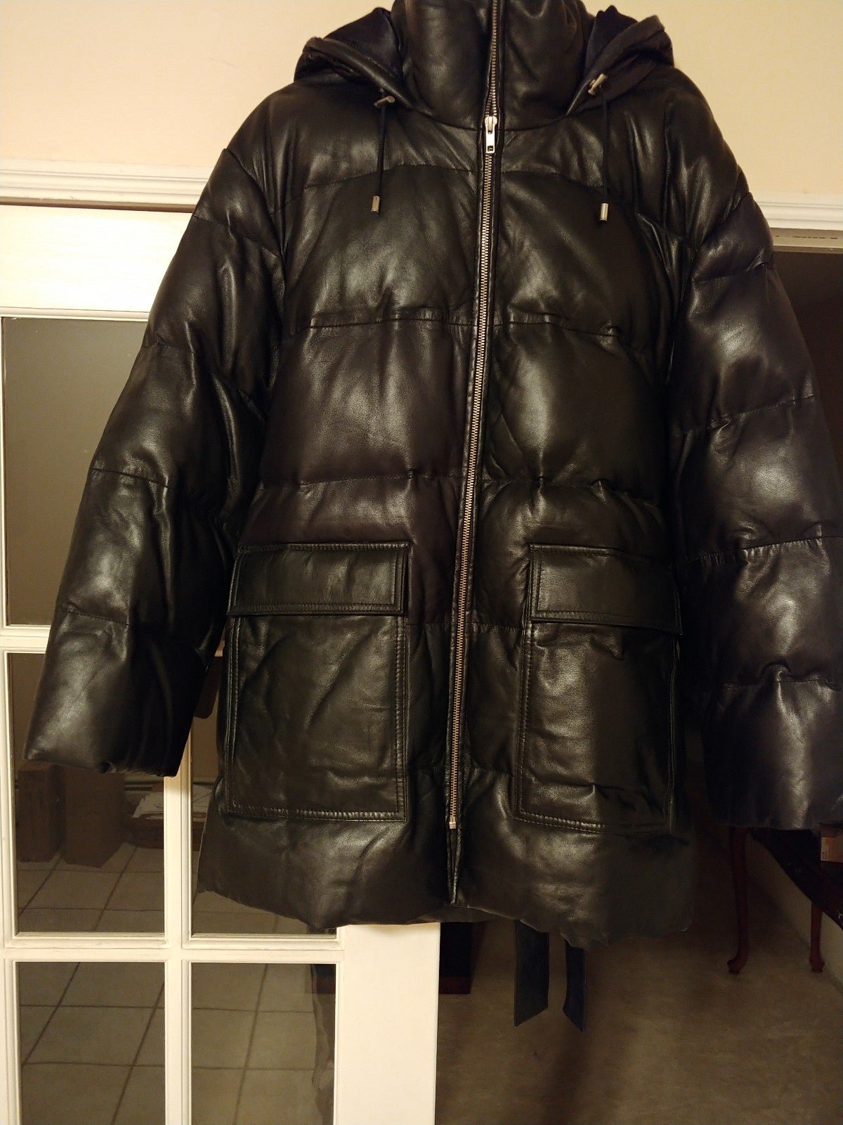 Muubaa Leather Belted Padded Coat With Hood