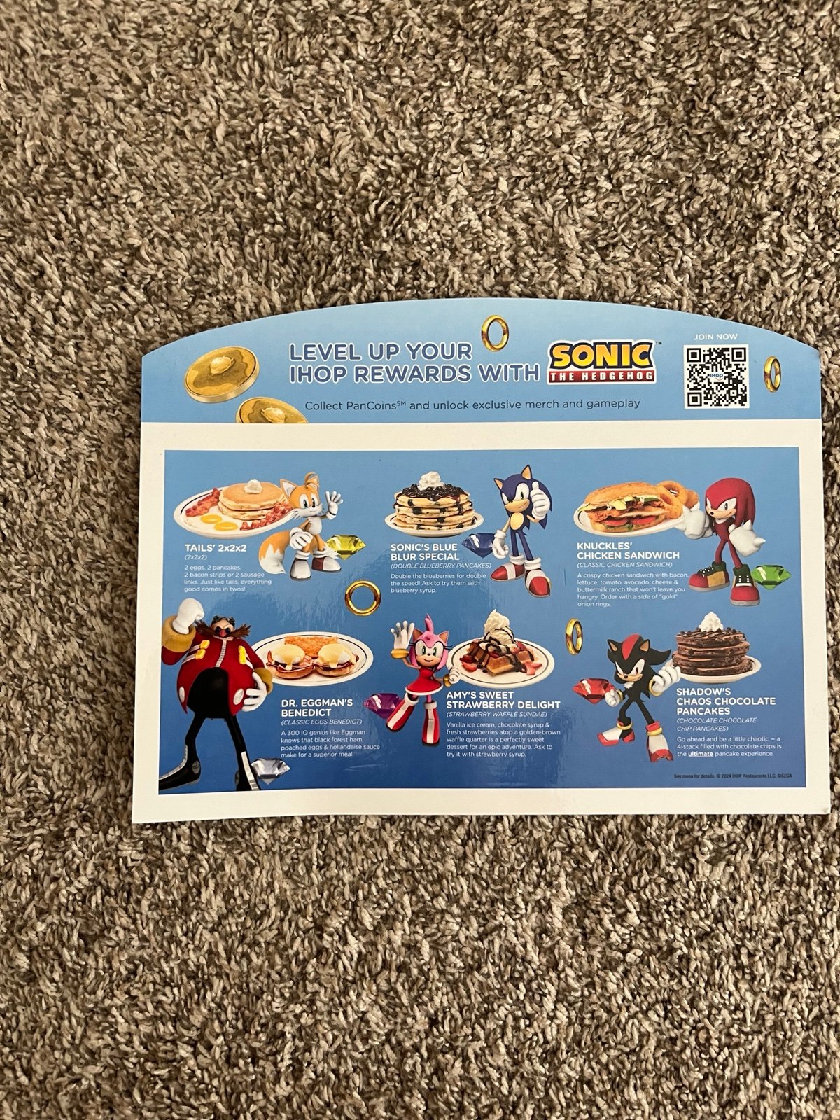IHOP Sonic the hedgehog menu