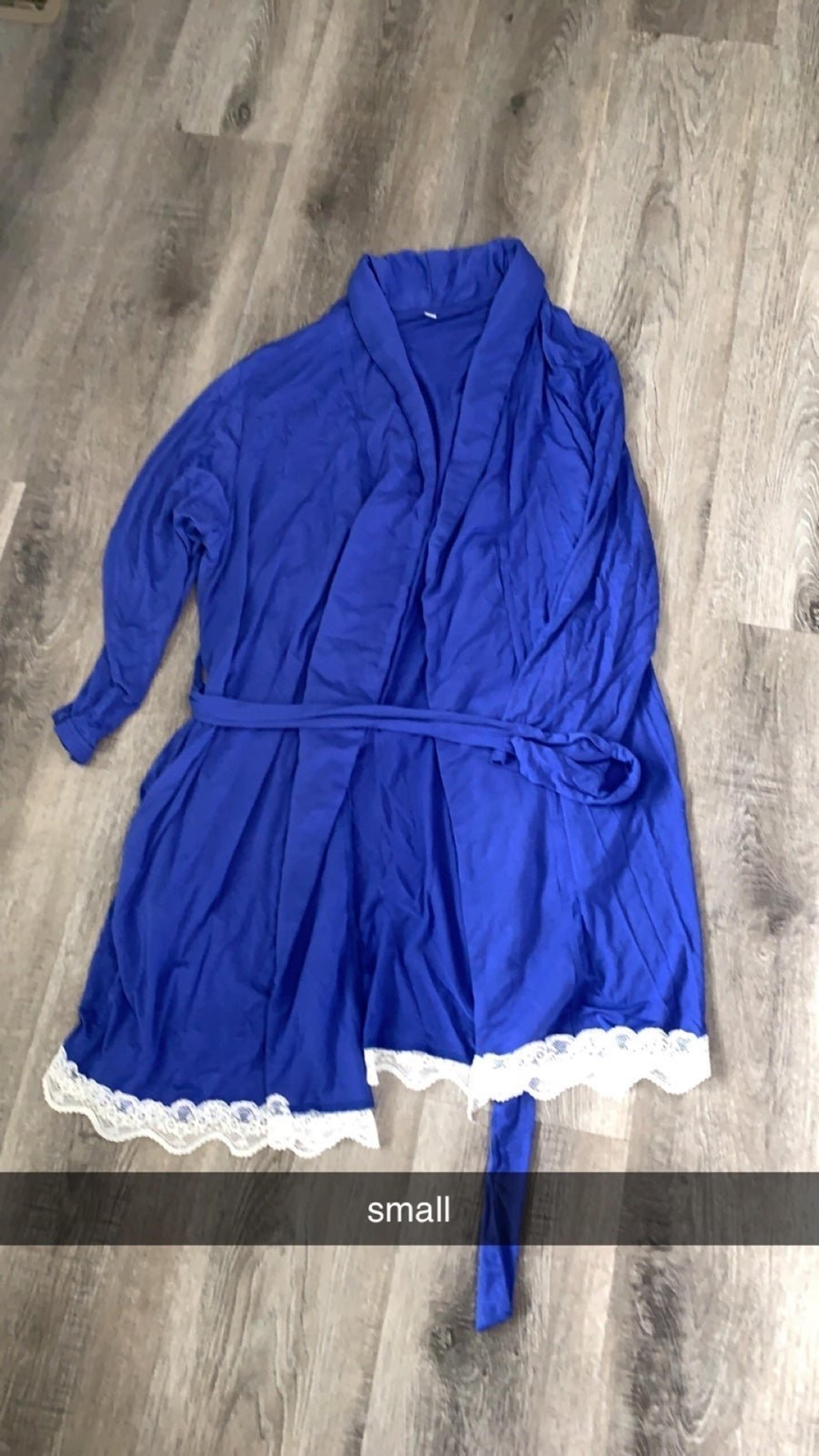 new Womens Lace Trim Robe Tie Waist Blue