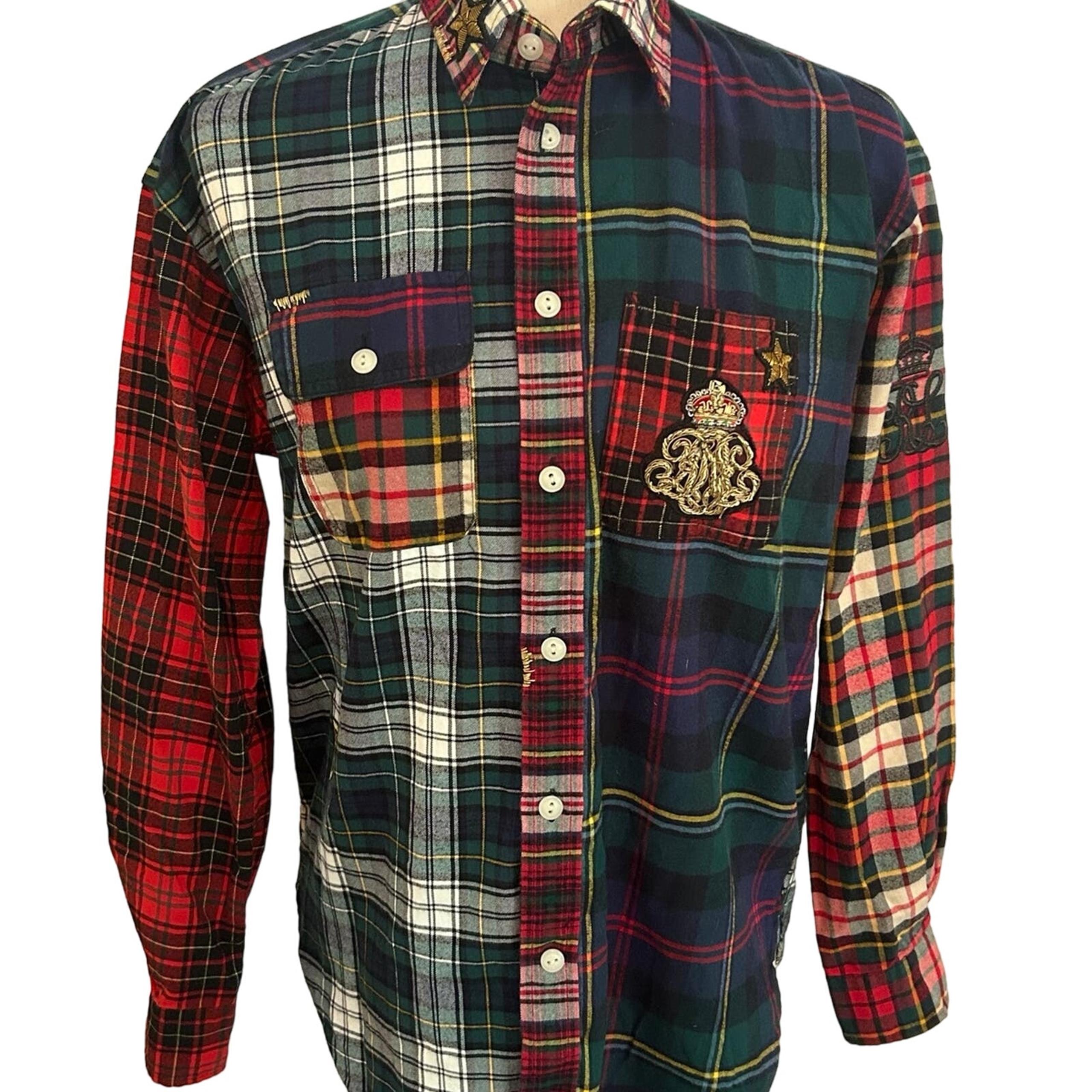 Rare Ralph Lauren Polo Women’s Patchwork Flannel Button Down Shirt Embroidered