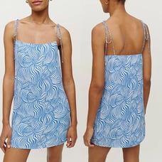 NWT Reformation Agean Slip Adjustable Tie Strap Square Neckline Mini Dress Blue