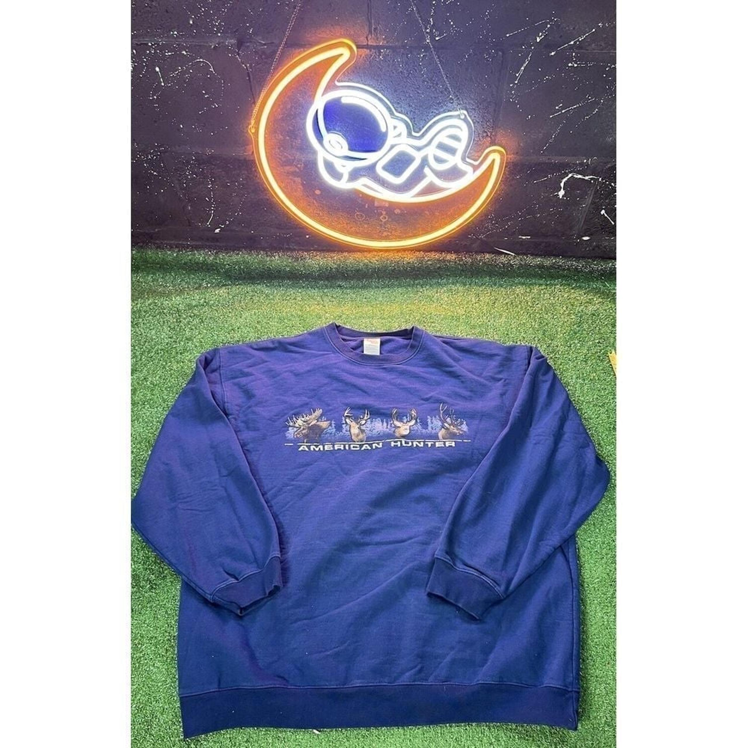 Vintage American Deer Hunter Blue Crewneck Sweatshirt Size XL Wildlife Outdoors