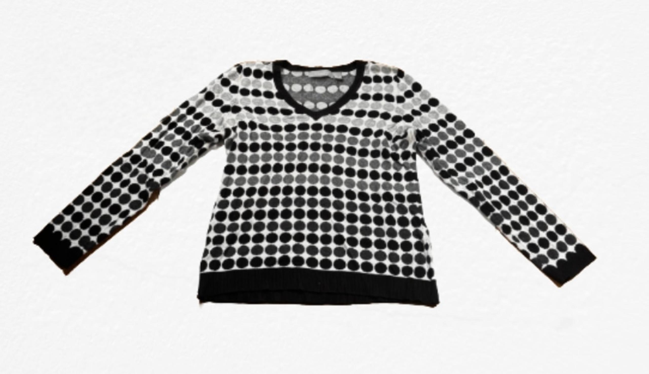 Liz Claiborne Sweater Black Gray White Polka Dot V-Neck