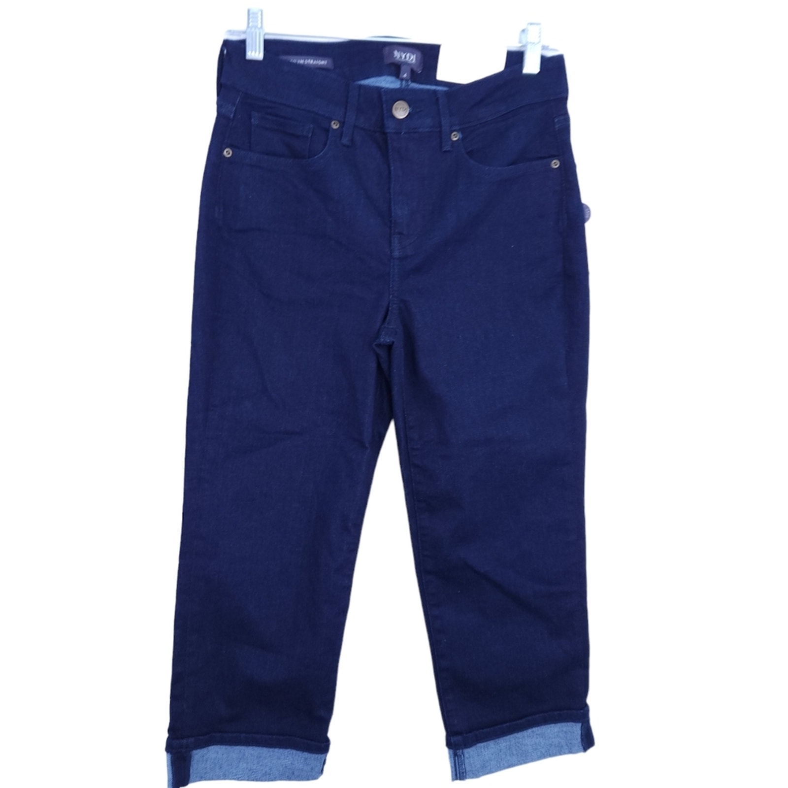 New NYDJ Marilyn Crop Cuff Blue Jean Denim Pants Size 4, Lift Tuck Technology