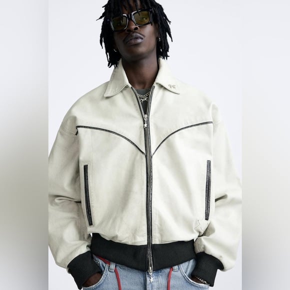 NWT Zara Man Leather Jacket X Twojeys Limited Edition Distressed Look L - XL