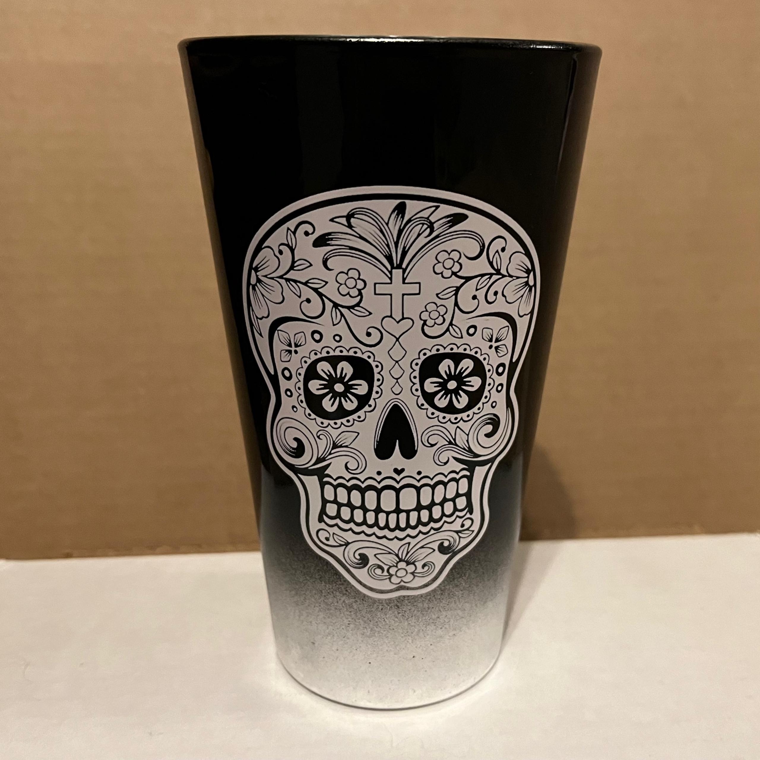 Just Funky 6” Day Of The Dead Sugar Skull Halloween Goth Drinking Glass
