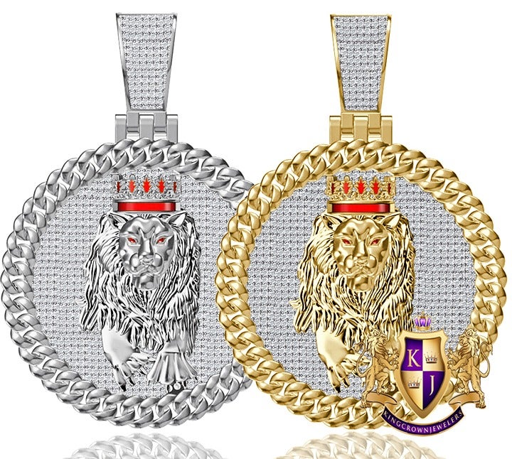 Real 2.00 Cwt. VVS1 Natural MOISSANITE Diamond Walking Lion Crown Charm Pendant