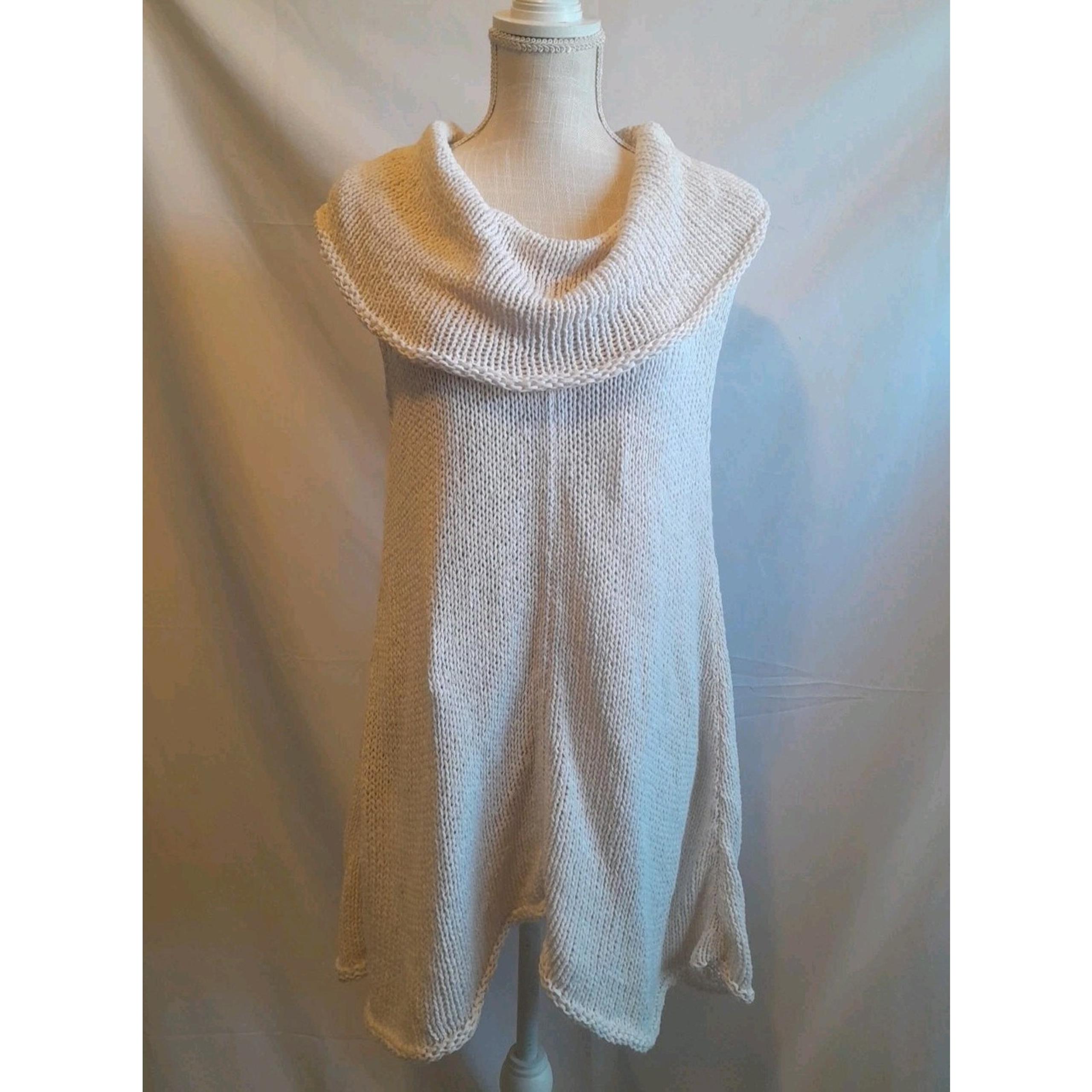 Pure Handknit Cowl Neck Sleeveless Sweater Lagenlook Chunky Knit Tunic M/L