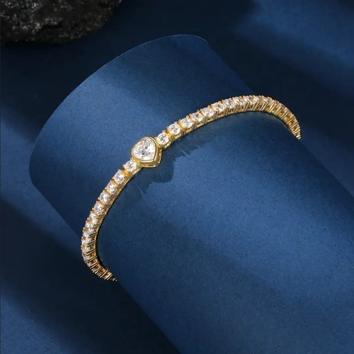 14K Gold Womens 2ct Diamond Heart Tennis Bracelet 6.5 Ladies Authentic Jewelry