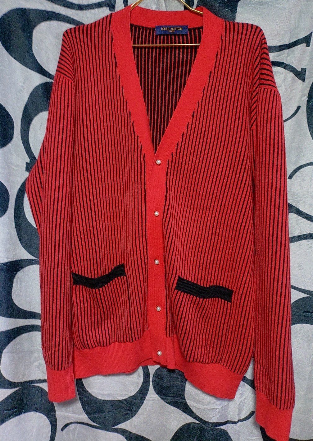 Red and Black Stripped LV Cardigan. Size US Men's XL