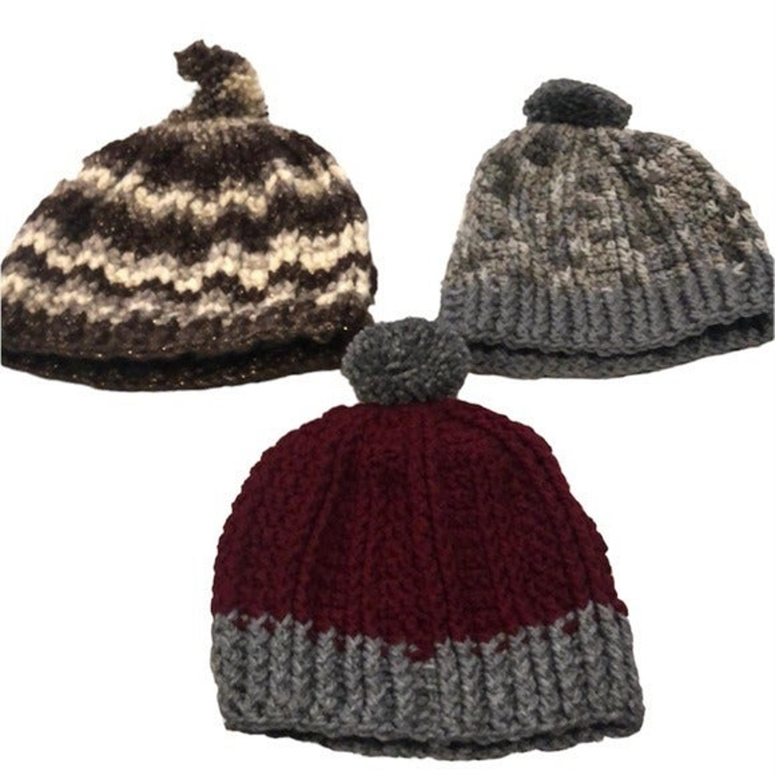 New lot of three winter hats maroon, gray, and brown