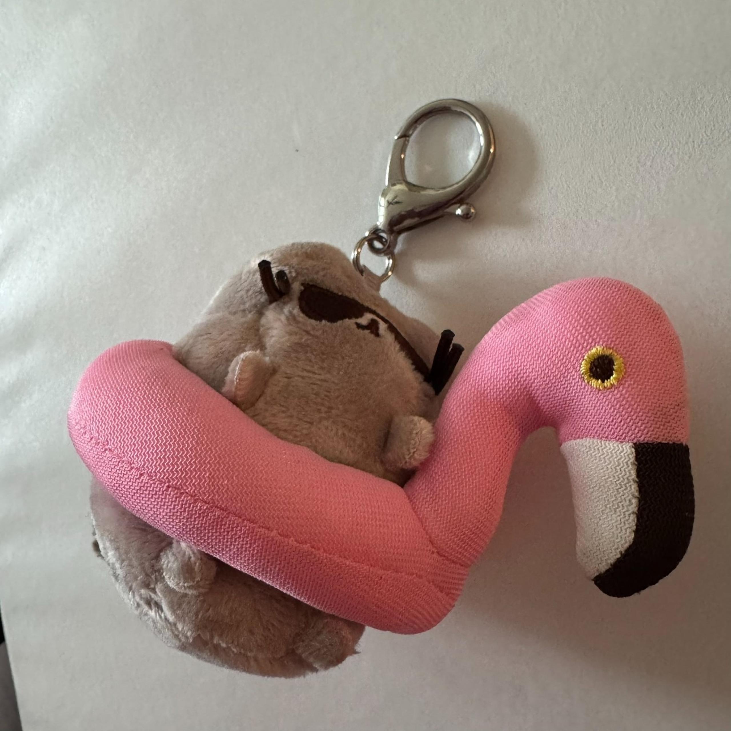Pusheen Racoon in Flamingo Tube Plush Bag or Purse Charm Fob by Gund