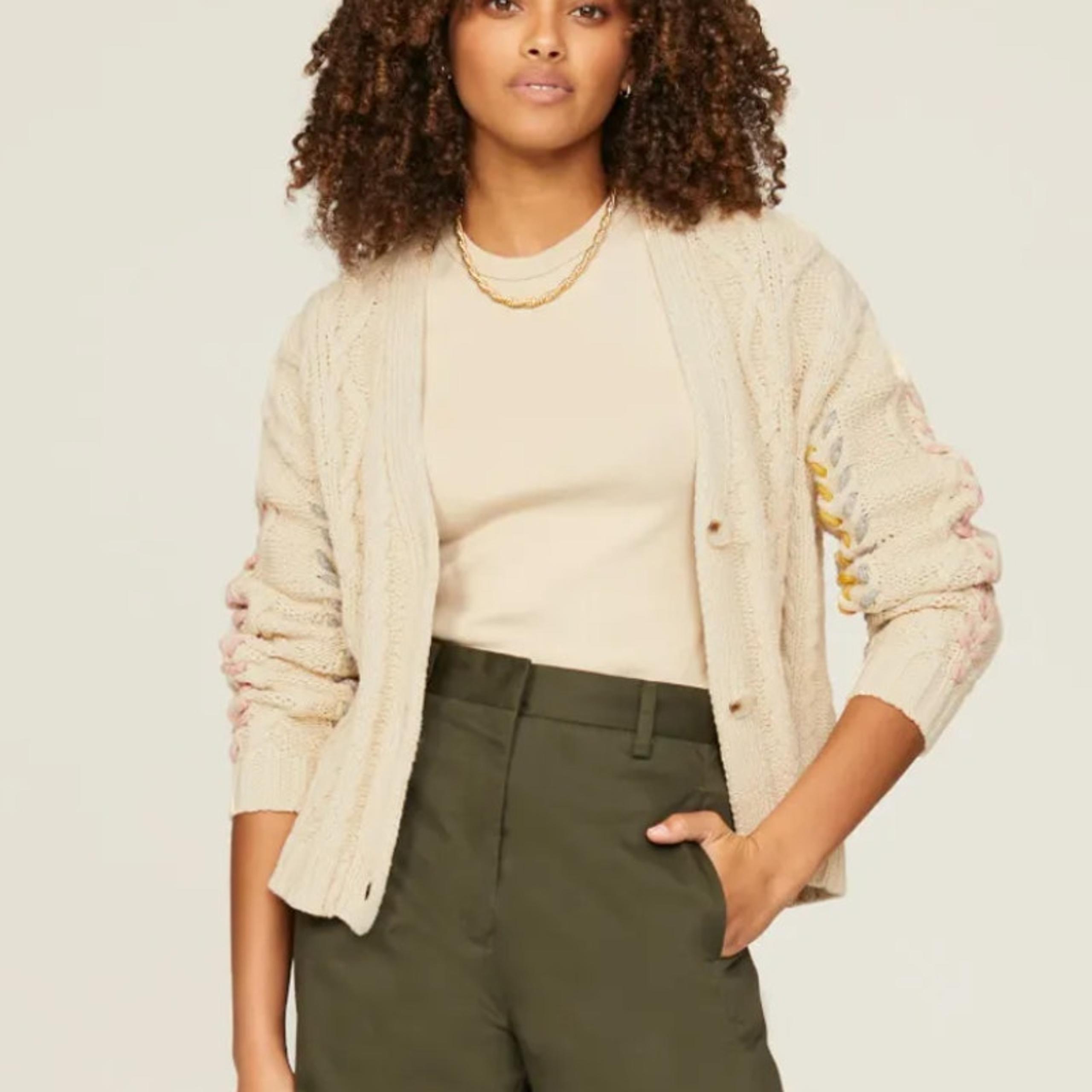 Michael Stars Cream Oversized Grandpa Cardigan Sweater XS Cotton Cable Knit $248