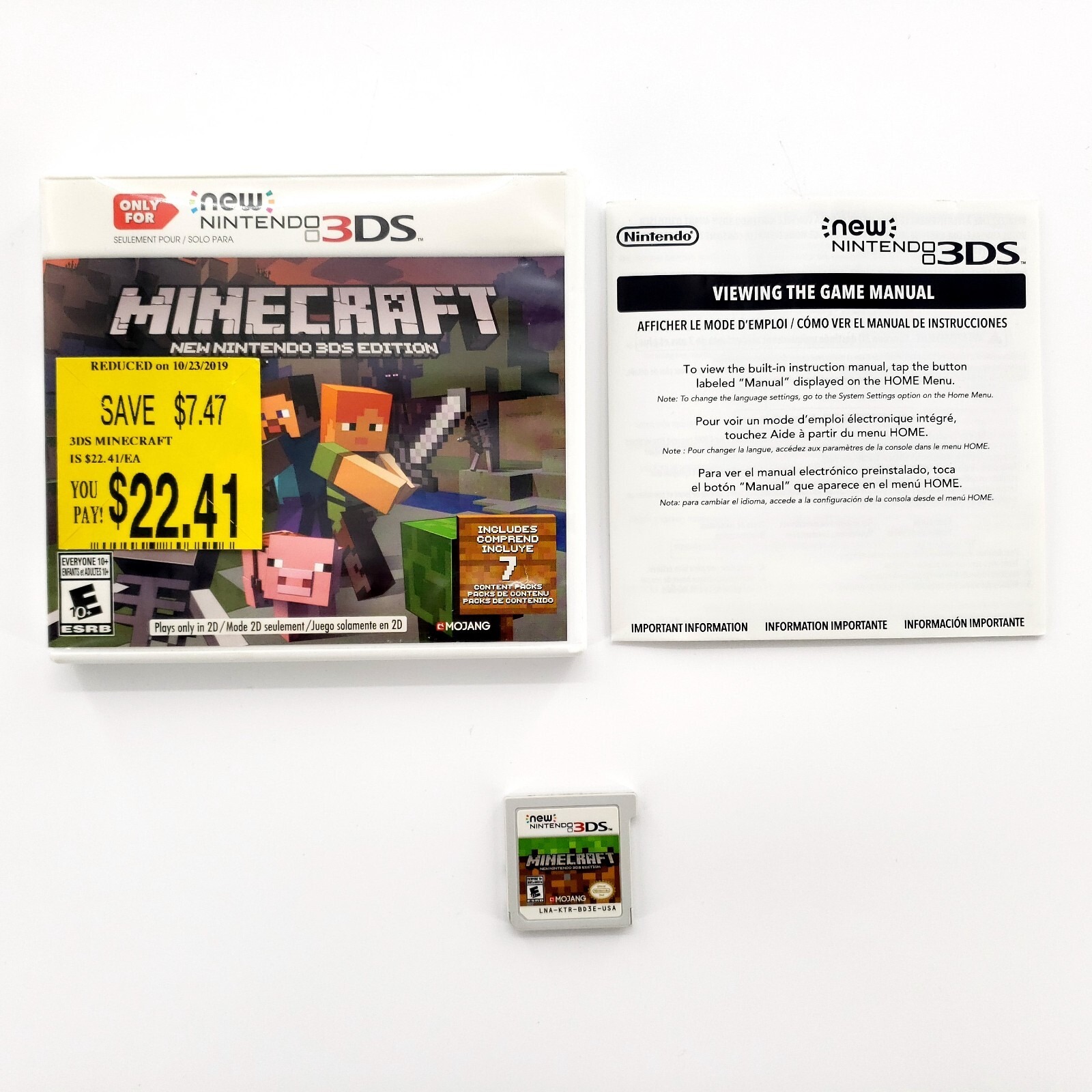 Minecraft for New Nintendo 3DS (Nintendo 3DS) Authentic Complete Tested & Works