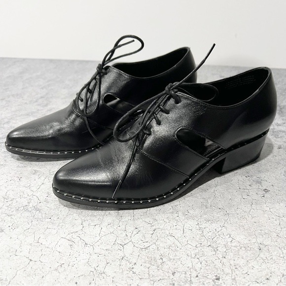 ABLE Women’s Leather Heeled Made In Brazil Side Cut Out Black Lace Up Size 6